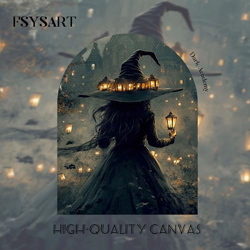 Dark Gothic Halloween Witch Canvas Wall Art, Witch Holding Lantern in Misty - Image 3