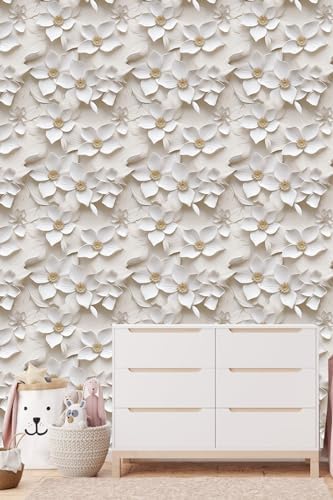 Peel and Stick Wallpaper Cream White Floral Accent - Image 2