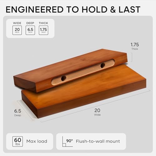 Homeforia 20 Inch Floating Shelves, High-End Solid Pine Wood - Image 2
