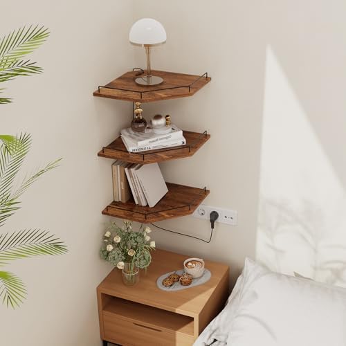 JJL Corner Shelf Wall Mounted, 12 Inches 3-Tier Floating Corner Shelf, Hexagon - Image 2