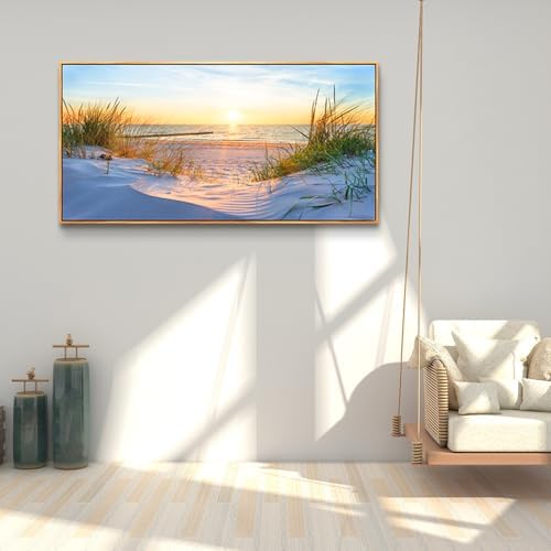 MHARTK66 Sunset Beach Wall Art for Living Room Golden Sunlight Sea Grass Dune - Image 5