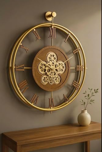 Large Moving Gear Wall Clock – Luxury Metal Ring Roman Numeral Silent - Image 2