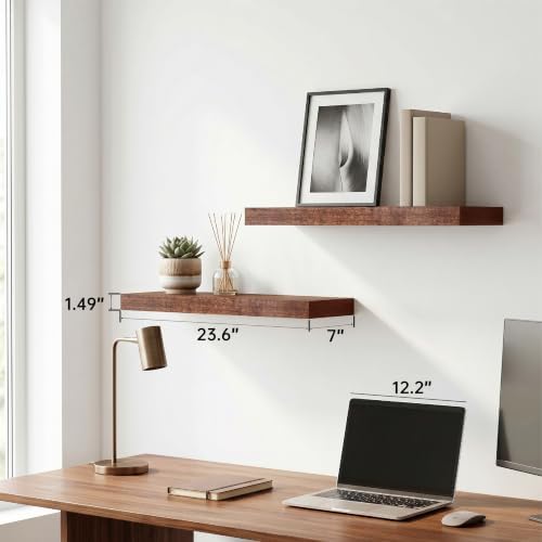 Walnut Floating Shelves for Wall, 24 Inch Wooden Shelves Set of 2 - Image 3