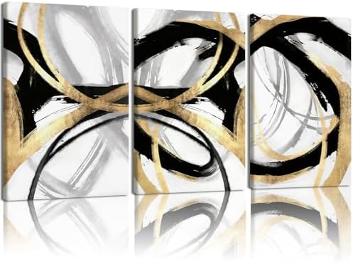 LYYGLYY 3Pcs Framed Abstract Black and Gold Canvas Wall Art 16x24 Inches by Unknown