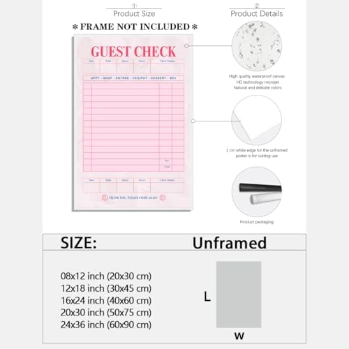 Pink Blank Guest Check Poster Trendy Retro Art Print Vintage Style Wall Art - Image 2