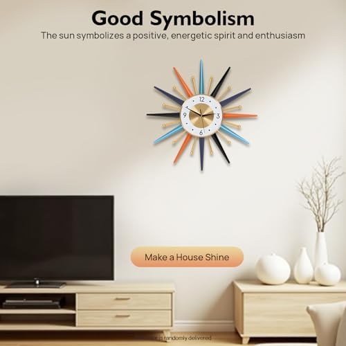 Large Wall Clock 22'' Modern Big Wall Clock Starburst Mid-Century Decor - Image 3