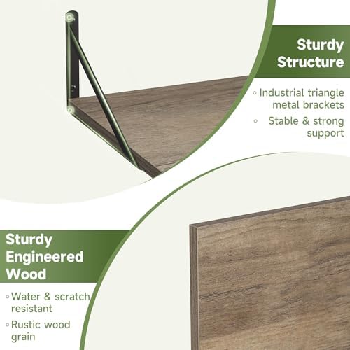 Heimlove 16W x 12D Deep Floating Shelves Set of 4 Grey - Image 5
