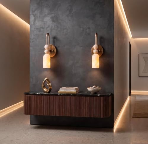 Alabaster Wall Sconce with Brass Finish - Image 3