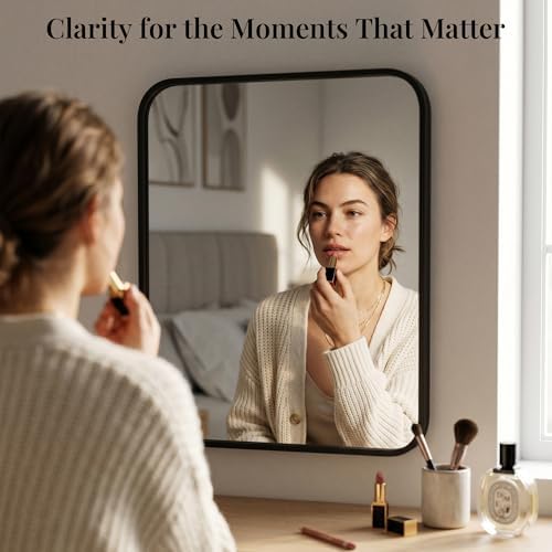 2-Pack 24x30 Inch Matte Black Rounded Rectangle Vanity Mirrors - Image 5