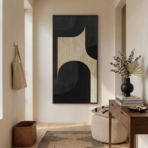 Large Framed Black Beige Neutral Abstract Wall Art, 1 Piece Vertical 30x60 - Image 3