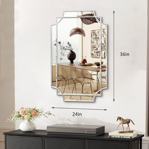 HQiJun 30x20 Inch Silver Bathroom Mirror, Wooden Frame - Image 6