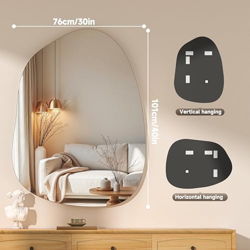 Hasipu 40"x30" Irregular Wall Mirror Frameless Asymmetrical Mirror - Image 2
