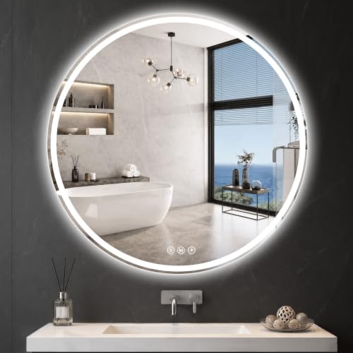 Round LED Bathroom Mirror, 42 Inch, HD Shatterproof Tempered Glass by WISSMIELSHOME