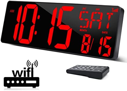 XREXS Large Digital Wall Clock WiFi Sync, 16.5 in Large Display Wall Clock by XREXS