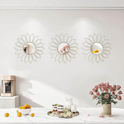 3 Pack Metal Mirrors for Wall Sunburst Wall Mirror Silver Wall Art Décor - Image 5
