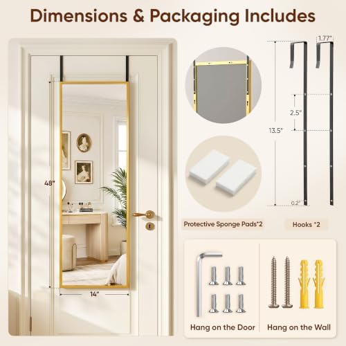 Suidia Full Length Mirror Over the Door&Wall Mounted, HD Shatterproof, Hanging - Image 5