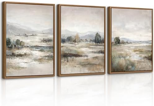 3Pcs Abstract Mist Countryside Blue Beige Mountains Canvas Wall Art 12"x16" by WENGTIAO