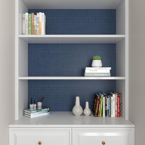 Decotalk Blue Wallpaper Peel and Stick Dark Blue Grasscloth Wallpaper - Image 3