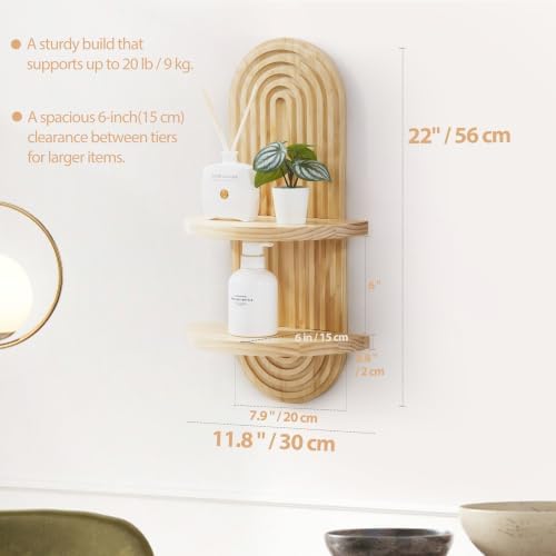 SweetSage Wooden Arched Wall Shelf, Boho Decor Floating Shelves Natural - Image 2