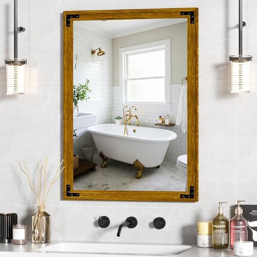 Hasipu Farmhouse Bathroom Mirror, Walnut Vintage Vanity Mirror Modern Farmhouse by Whatssuitableisthebest