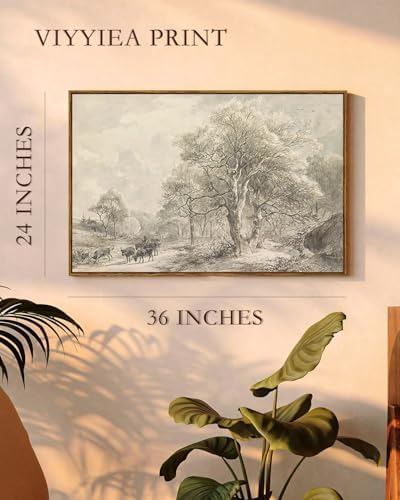 VIYYIEA Large Vintage Landscape Canvas Wall Art, 24x36 Inch, Framed Natural - Image 2