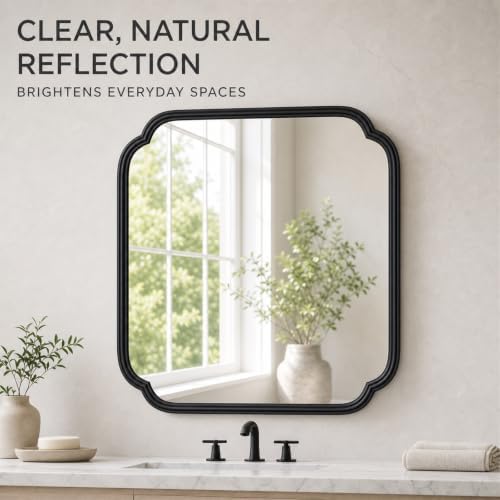 Ferytange 24 x 24 Inch Matte Black Metal Framed Bathroom Vanity Mirror - Image 7