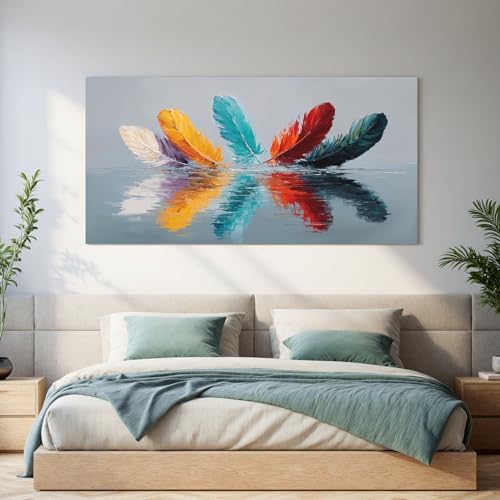 YISXINOAG Colorful Abstract Wall Art Modern Feather Painting Canvas 24"X48" - Image 2