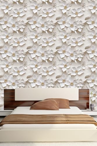 Peel and Stick Wallpaper Cream White Floral Feature - Image 5