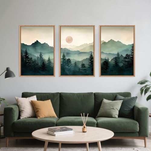 LHIUEM Large Boho Mountain Framed Wall Art Set, Abstract Nature Sunrise Artwork - Image 2
