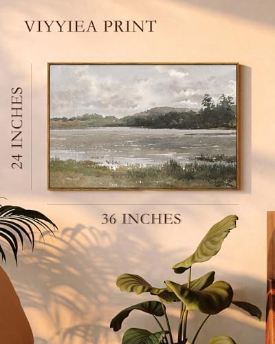 VIYYIEA Vintage Nature Large Framed Wall Art, Lakeside Landscape Paintings Art - Image 5