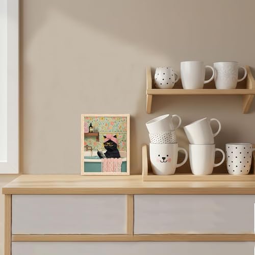 ICHZUMW Framed Funny Black Cat in Bathtub Canvas Bathroom Wall Art 8x10 In - Image 2