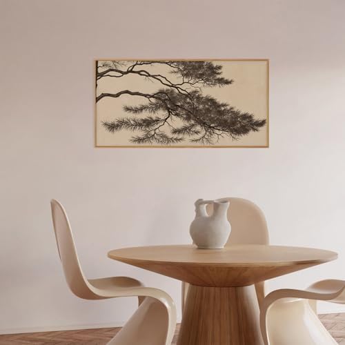 LHIUEM Large Vintage Pine Tree Branch Framed Canvas Wall Art, Sketch Botanical - Image 3