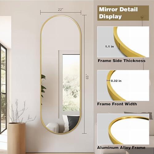 Niccy Oval Full Length Mirrors, Long Wall-Mounted Mirror - Image 3