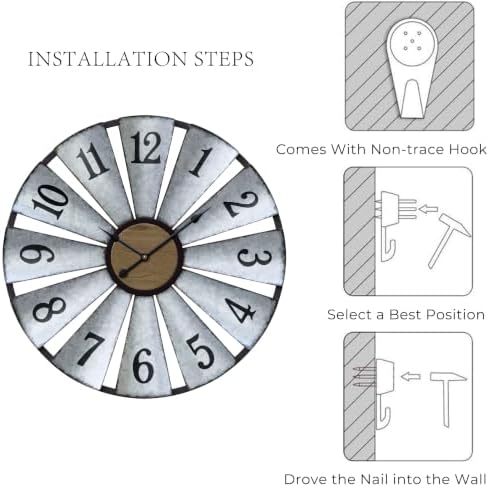 Vantic 30'' Windmill Large Wall Clock, Distressed Metal Clock - Image 6