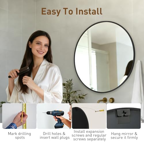 NEWBULIG 30 Inch Round Wall Mirror, Bathroom Mirrors - Image 5
