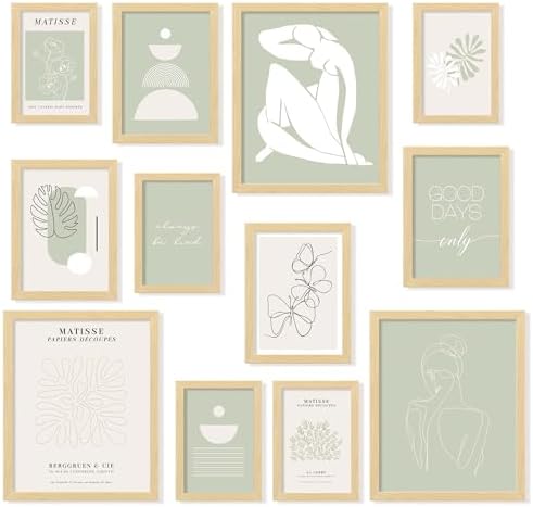 97 Decor Sage Green Wall Art, 12 Boho Abstract Prints, 8x10 Unframed by 97Decor