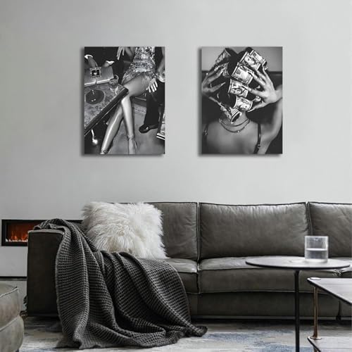 Trendy Black and White Wall Art Luxury Money Hair Rollers Girl Posters Prints - Image 3