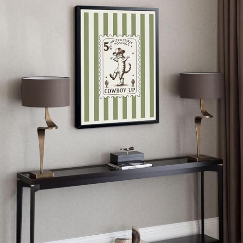 Framed Cowboy Cat Wall Art Painting, Vintage Western Cat Stamp Canvas Print - Image 6