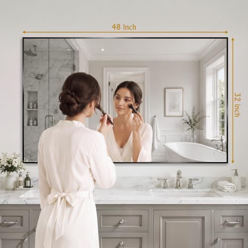32"x48" Black Bathroom Mirror Wall Mounted - Image 2