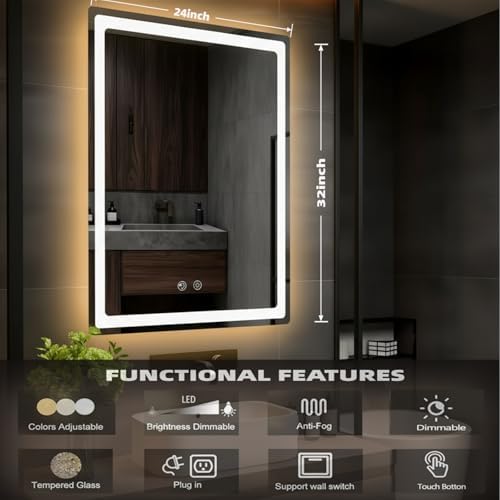 LTFUUAI 24"X32" LED Bathroom Mirror - Image 2