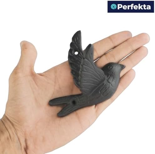 Perfekta Cast Iron Bird Wall Hooks, Hats and Bags, Heavy Duty Decorative Flying - Image 2