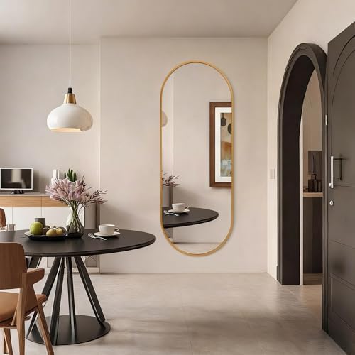 JJUUYOU Oval Full Length Bathroom Mirror Wall Mounted Mirror Gold Metal Mirrors - Image 6