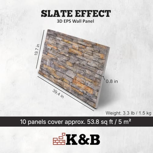 K&B Panels 3D Wall Panels, Slate Effect Styrofoam Wall Panelling Kit, - Image 3