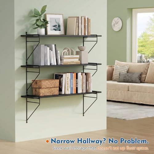 Black Wall Shelves for Bedroom, Large Long Floating Shelves 36" x 8" - Image 4
