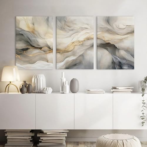EJPFOGV Triptych Grey White Gold Wrapped Canvas Wall Art 16x24 inches x3 - Image 4