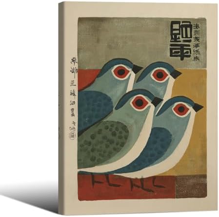 Japanese Mid Century Blue Bird Framed Posters Prints Vintage Animal Wall Art by Unknown