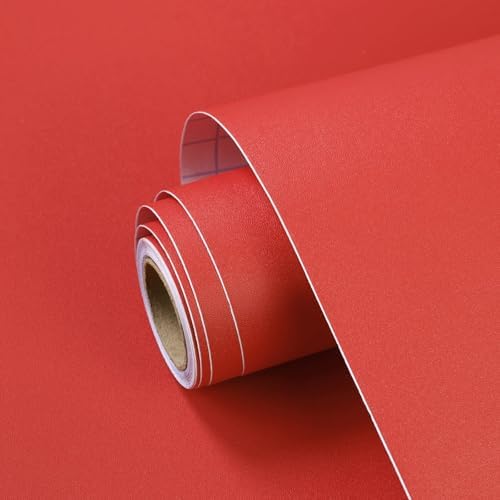 SOON AFTER Red Peel and Stick Wallpaper Solid Red Contact Paper Matte Self by SOONAFTER