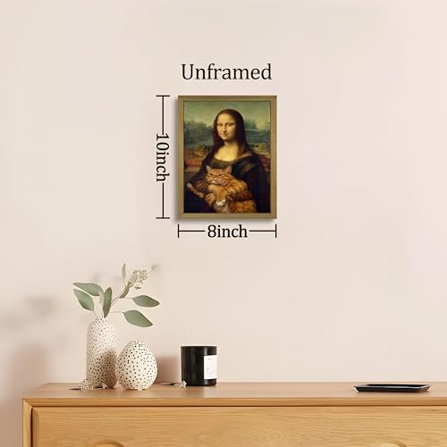 Funny Mona Lisa Cat Wall Art, Vintage Renaissance Mona Lisa Holding Orange - Image 4