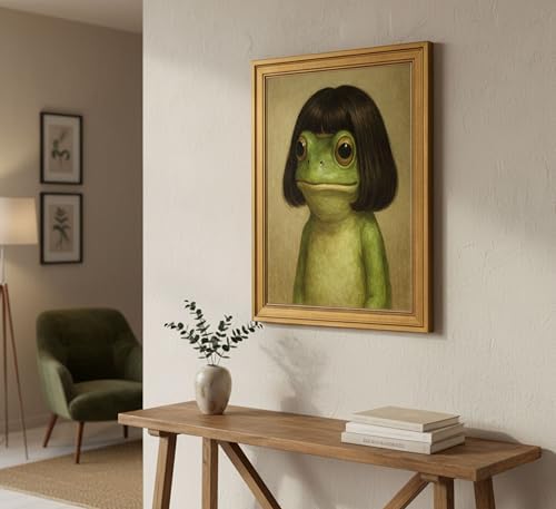 Vintage Gold Framed-Whimsical Frog Wall Art, Eclectic Frog Canvas Prints - Image 3