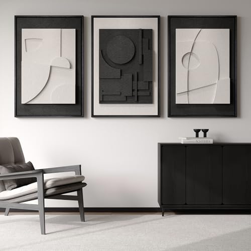 Large Framed Black and White Modern 3D Abstract Wall Art Set - Image 4